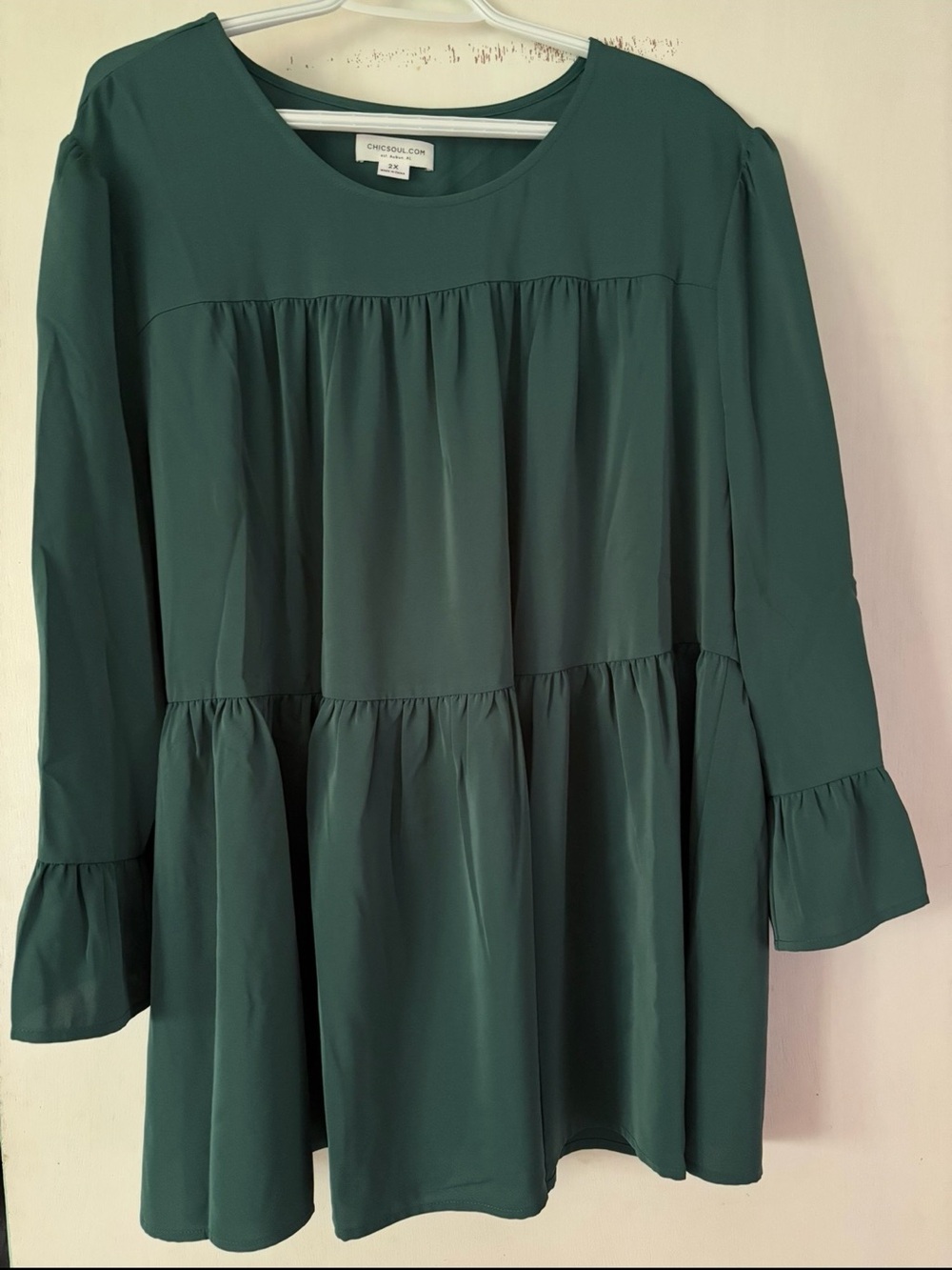 Chic Soul Deep Green Tiered 3/4 Sleeve Tunic